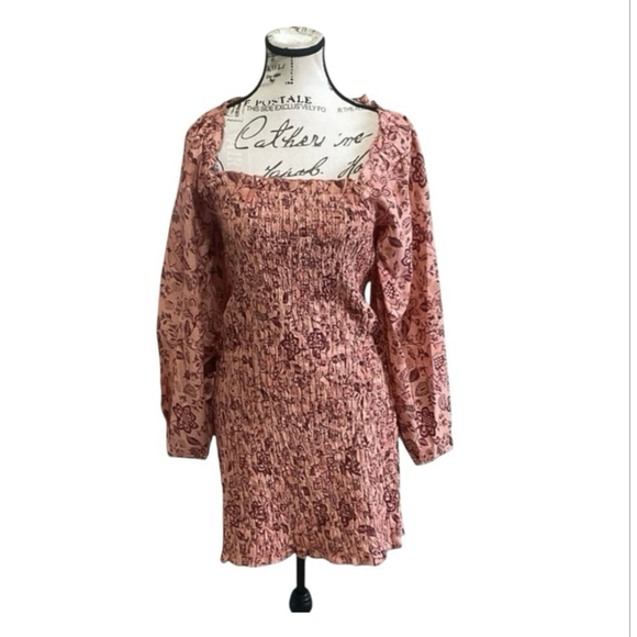 Free People Smock It To Me Mini Dress Apricot Combo Medium NWT - Picture 2 of 14